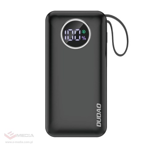 Dudao powerbank 10000mAh 1xUSB-A / 1xUSB-C 22.5W z wbudowanym kablem 1xLightning / 1xUSB-C czarny (K15sB)