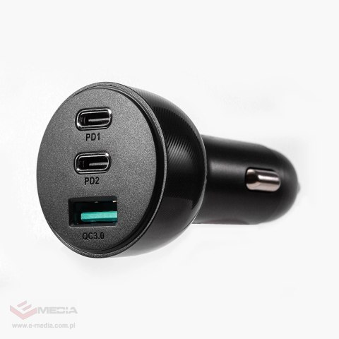 Joyroom ładowarka samochodowa 70W z 3 portami: USB, 2 x USB C czarna (JR-CL26)