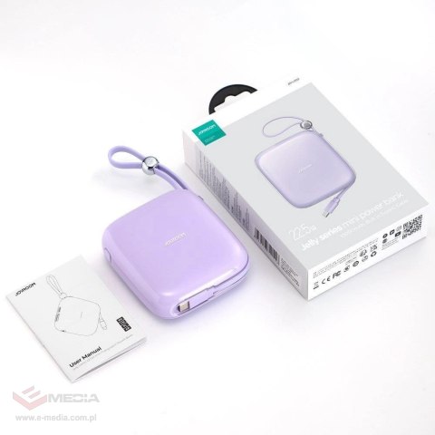 Joyroom powerbank 10000mAh Jelly Series 22.5W z wbudowanym kablem USB C fioletowy (JR-L002)