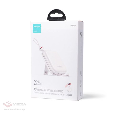 Joyroom powerbank z kablami USB C i Lightning oraz podstawką Cutie Series 10000mAh 22.5W biały (JR-L008)