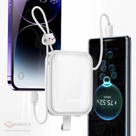 Joyroom powerbank z kablami USB C i Lightning oraz podstawką Cutie Series 10000mAh 22.5W biały (JR-L008)