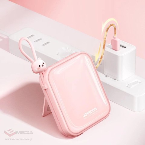 Joyroom powerbank z kablami USB C i Lightning oraz podstawką Cutie Series 10000mAh 22.5W różowy (JR-L008)