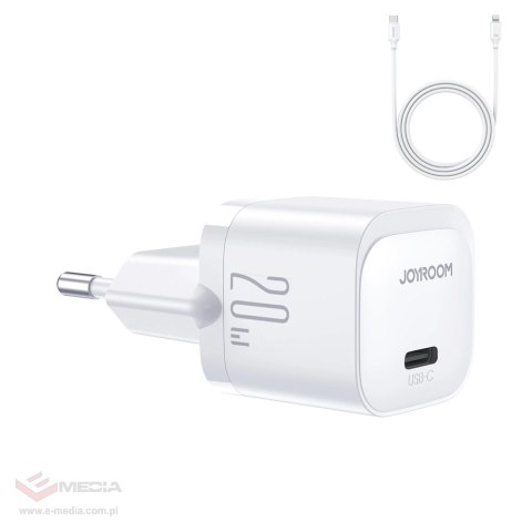 Mini ładowarka USB C 20W PD z kablem USB C - Lightning Joyroom JR-TCF02 - biała