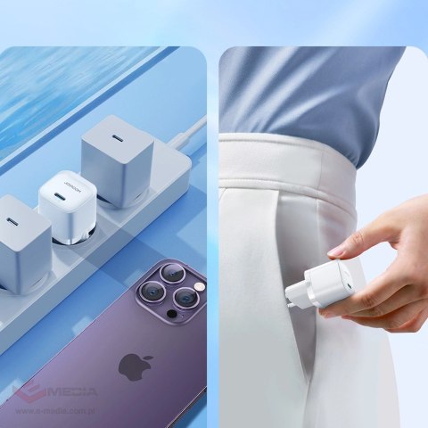 Mini ładowarka USB C 20W PD z kablem USB C - Lightning Joyroom JR-TCF02 - biała