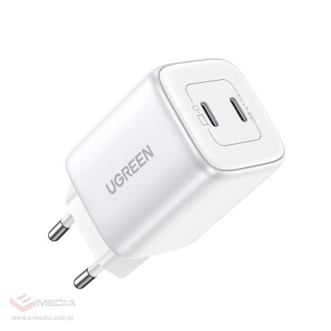 Szybka ładowarka GaN 2 x USB-C 45W QC PD Ugreen CD294 - biała