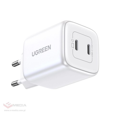 Szybka ładowarka GaN 2 x USB-C 45W QC PD Ugreen CD294 - biała