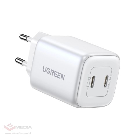 Szybka ładowarka GaN 2 x USB-C 45W QC PD Ugreen CD294 - biała