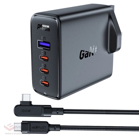 Szybka ładowarka GaN UK Acefast A40 100W PD 3x USB-C 1x USB-A - czarna