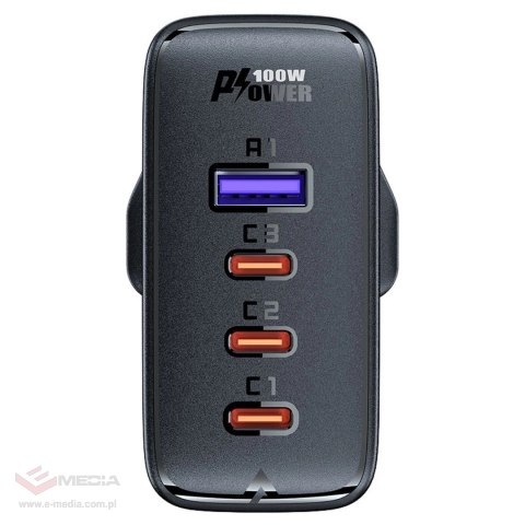 Szybka ładowarka GaN UK Acefast A40 100W PD 3x USB-C 1x USB-A - czarna