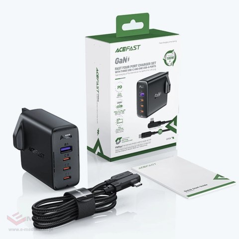 Szybka ładowarka GaN UK Acefast A40 100W PD 3x USB-C 1x USB-A - czarna