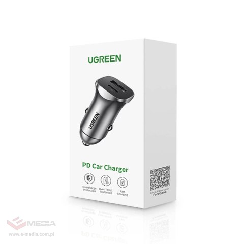 Ugreen szybka ładowarka samochodowa USB-A / USB-C 30W PD PPS szara (CD130)