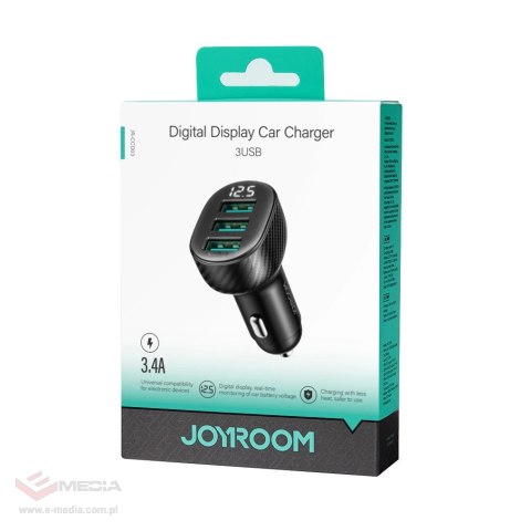 Ładowarka samochodowa Joyroom JR-CCD03 3.4A z wyświetlaczem 3x USB-A - czarna