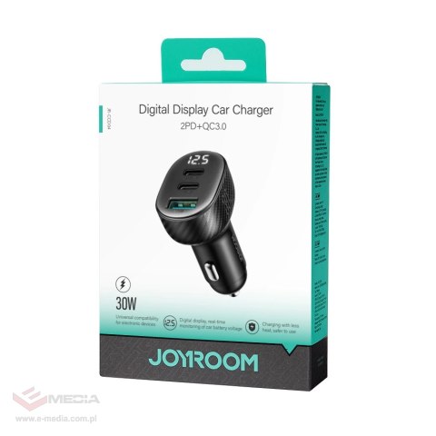 Ładowarka samochodowa Joyroom JR-CCD04 30W 2x USB-C USB-A z wyświetlaczem - czarna