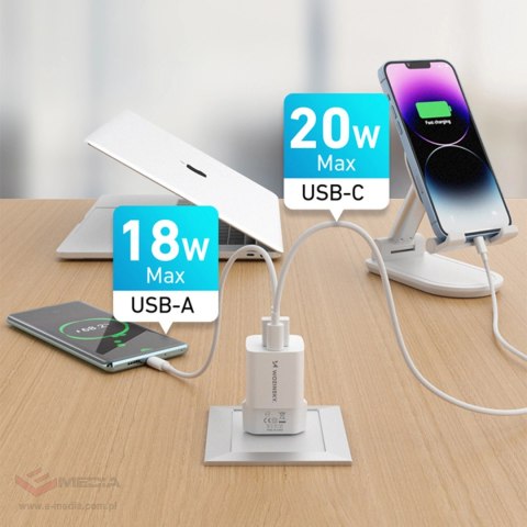 Ładowarka sieciowa Wozinsky WWCEAC GaN USB-A USB-C 33W - biała