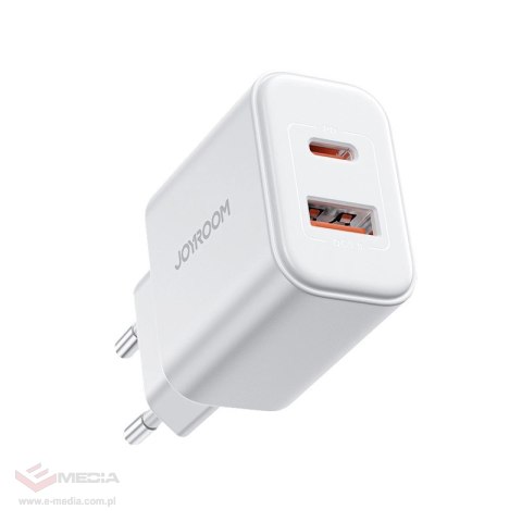 Szybka dwuportowa ładowarka sieciowa 20W USB-C / USB-A Joyroom JR-TCF05 - biała + kabel USB-C - Lightning 1m