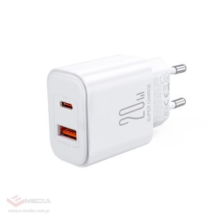 Szybka dwuportowa ładowarka sieciowa 20W USB-C / USB-A Joyroom JR-TCF05 - biała + kabel USB-C - Lightning 1m