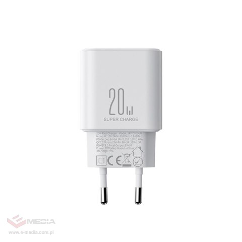 Szybka dwuportowa ładowarka sieciowa 20W USB-C / USB-A Joyroom JR-TCF05 - biała + kabel USB-C - Lightning 1m