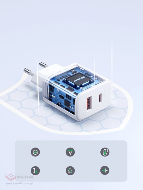Szybka dwuportowa ładowarka sieciowa 20W USB-C / USB-A Joyroom JR-TCF05 - biała + kabel USB-C - Lightning 1m