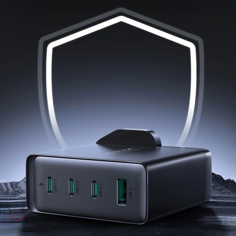 Szybka ładowarka sieciowa GaN 140W 3 x USB-C / USB-A Joyroom JR-TCG05EU - czarna + kabel USB-C - USB-C 240W 1.2m