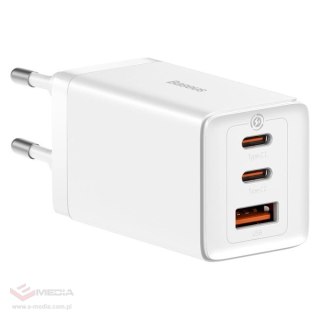 Szybka ładowarka sieciowa GaN 2xUSB C 1xUSB 65W Baseus GaN5 Pro + kabel USB C - USB C 100W - biała