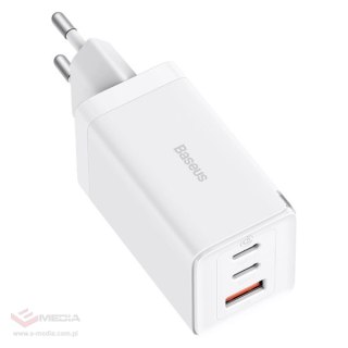 Szybka ładowarka sieciowa GaN 2xUSB C 1xUSB 65W Baseus GaN5 Pro + kabel USB C - USB C 100W - biała