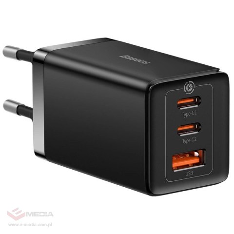 Szybka ładowarka sieciowa GaN 2xUSB C 1xUSB 65W Baseus GaN5 Pro + kabel USB C - USB C 100W - czarna