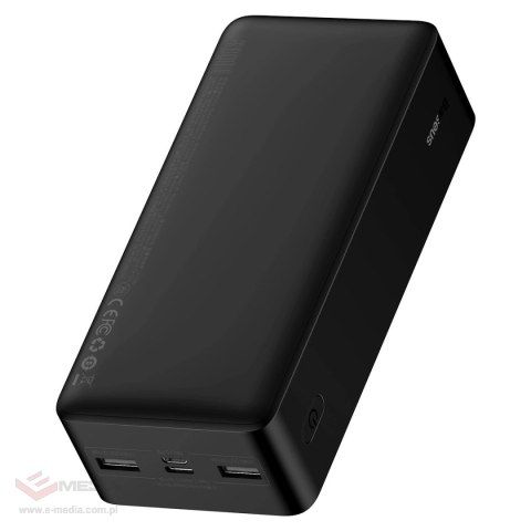 Zestaw powerbank 30000mAh 15W Baseus Bipow - czarny + kabel USB 4w1 microUSB / Lightning / 2 x USB-C - USB-A 1.2m - czarny