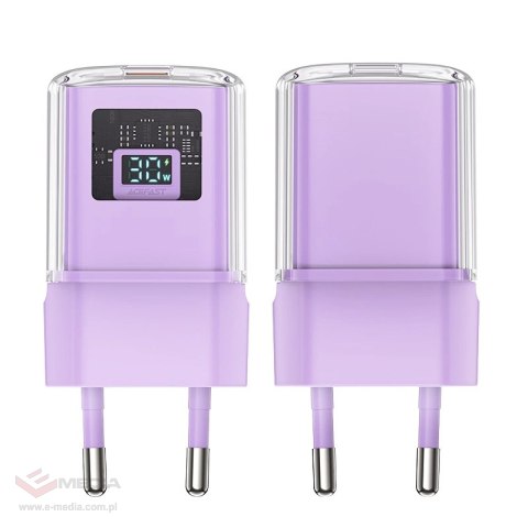 Ładowarka Acefast A53 PD 30W GaN USB-C z wyświetlaczem - fioletowa