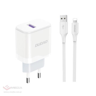 Ładowarka Dudao A20EU sieciowa USB-A 18W - biała + kabel USB-A - Lightning
