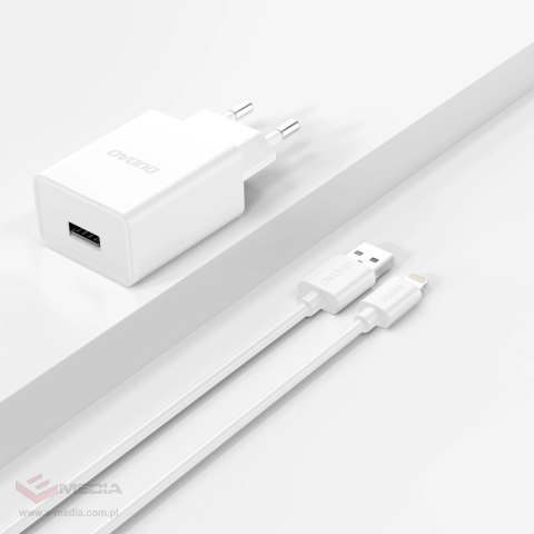 Ładowarka sieciowa Dudao A4EU USB-A 2.1A - biała + kabel USB-A - Lightning