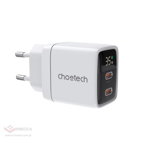 Ładowarka sieciowa GaN Choetech PD6051 2x USB-C PD 35W z wyświetlaczem - biała