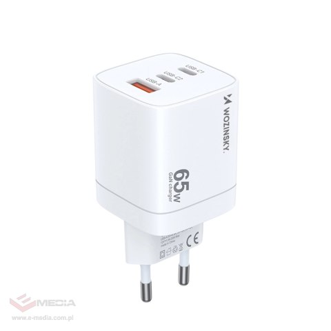 Ładowarka sieciowa GaN Wozinsky CGWCW 65W USB-A / 2 x USB-C - biała