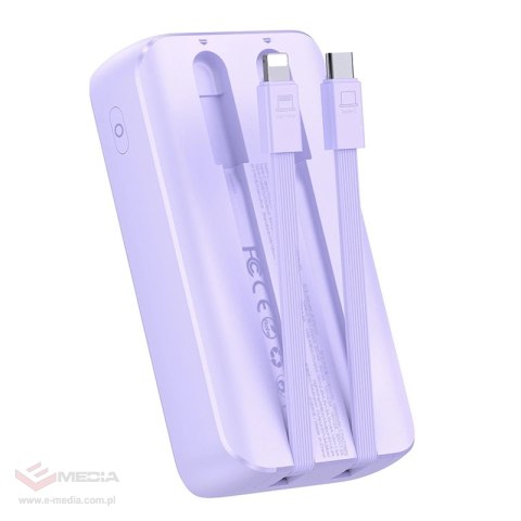 Mini powerbank Joyroom JR-PBC06 z wbudowanymi kablami USB-C / Lightning 30W 10000mAh - fioletowy