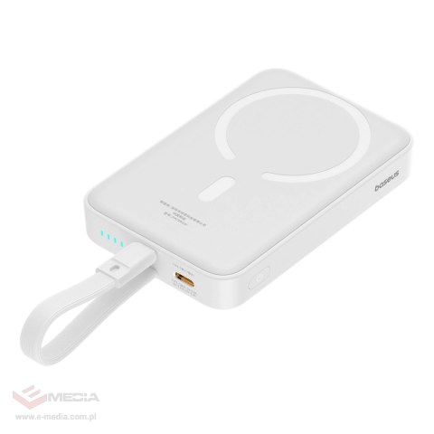 Powerbank Baseus Magnetic Mini MagSafe 10000mAh 20W z wbudowanym kablem Lightning - biały + kabel Baseus Simple Series USB-C - U