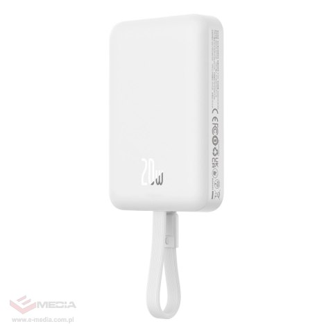 Powerbank Baseus Magnetic Mini MagSafe 10000mAh 20W z wbudowanym kablem Lightning - biały + kabel Baseus Simple Series USB-C - U