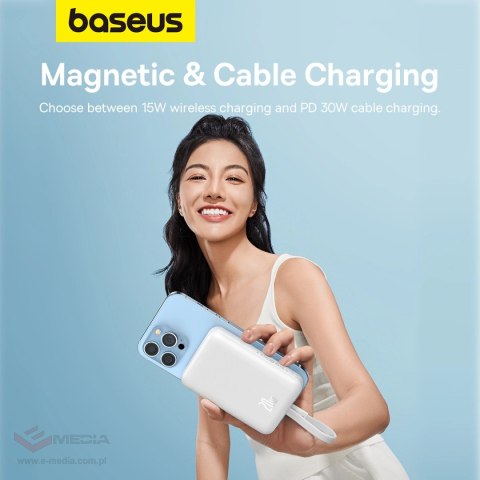 Powerbank Baseus Magnetic Mini MagSafe 10000mAh 20W z wbudowanym kablem Lightning - biały + kabel Baseus Simple Series USB-C - U