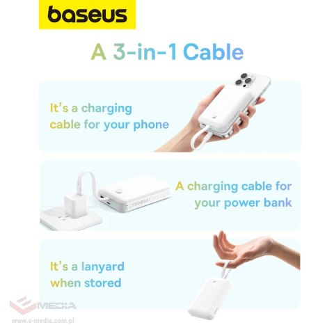 Powerbank Baseus Magnetic Mini MagSafe 10000mAh 20W z wbudowanym kablem Lightning - biały + kabel Baseus Simple Series USB-C - U