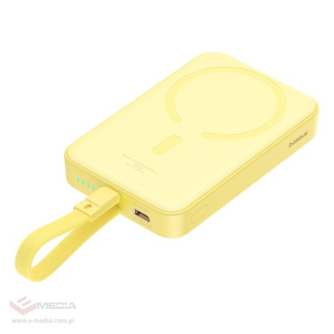 Powerbank Baseus Magnetic Mini MagSafe 10000mAh 20W z wbudowanym kablem Lightning - żółty + kabel Baseus Simple Series USB-C - U