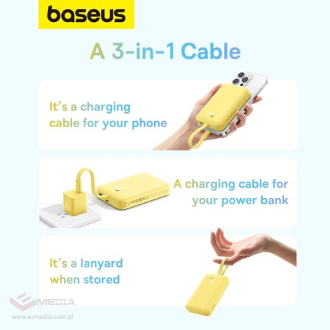 Powerbank Baseus Magnetic Mini MagSafe 10000mAh 20W z wbudowanym kablem Lightning - żółty + kabel Baseus Simple Series USB-C - U