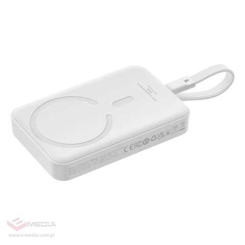 Powerbank Baseus Magnetic Mini MagSafe 10000mAh 30W z wbudowanym kablem USB-C - biały + kabel Baseus Simple Series USB-C - USB-C