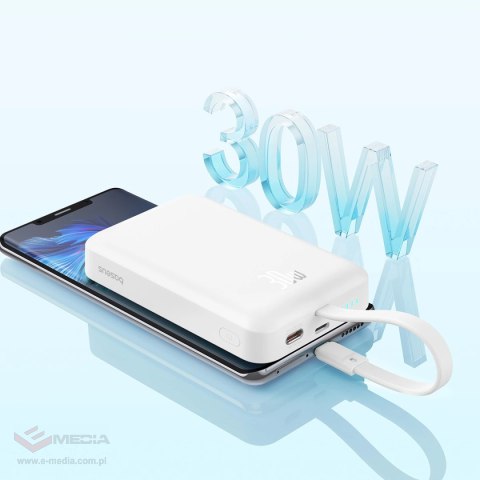 Powerbank Baseus Magnetic Mini MagSafe 10000mAh 30W z wbudowanym kablem USB-C - biały + kabel Baseus Simple Series USB-C - USB-C