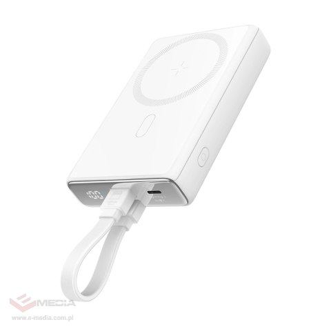 Powerbank Joyroom JR-PBM01 magnetyczny 10000mAh 20W z podstawką + kabel Lightning - USB-C - biały