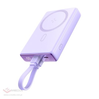 Powerbank Joyroom JR-PBM01 magnetyczny 10000mAh 20W z podstawką + kabel Lightning - USB-C - fioletowy