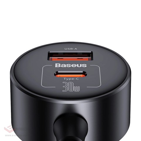Adapter Baseus High Efficiency Pro 2x gniazdo zapalniczki z ładowarką USB-A USB-C 30W - czarny