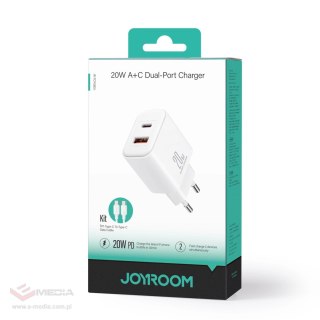 Ładowarka EU Joyroom JR-TCF05 20W USB-A USB-C + kabel USB-C - biała