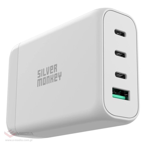 Ładowarka GaN Silver Monkey SMA152 130W 3xUSB-C PD USB-A QC 3.0 z odłączanym kablem zasilającym - biała