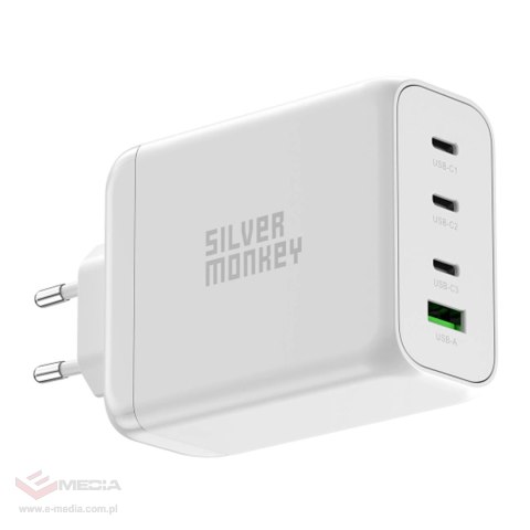 Ładowarka GaN Silver Monkey SMA154 200W 3xUSB-C PD USB-A QC 3.0 - biała