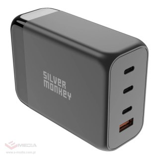 Ładowarka GaN Silver Monkey SMA155 200W 3xUSB-C PD USB-A QC 3.0 z odłączanym kablem zasilającym - czarna