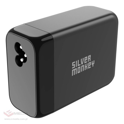 Ładowarka GaN Silver Monkey SMA155 200W 3xUSB-C PD USB-A QC 3.0 z odłączanym kablem zasilającym - czarna
