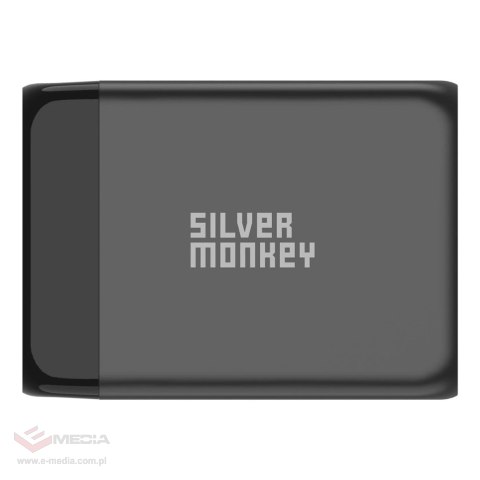 Ładowarka GaN Silver Monkey SMA155 200W 3xUSB-C PD USB-A QC 3.0 z odłączanym kablem zasilającym - czarna